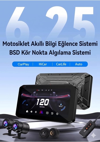 Kör Noktalı 6.25'' Lastik Basınç Sensörlü 2k Full Hd Motosiklet Kayıt Ve Navigasyon Sistemi
