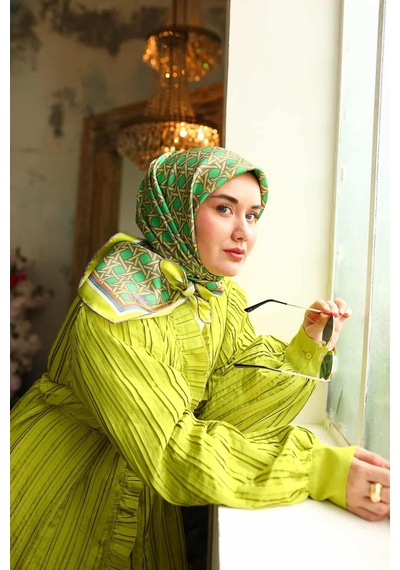 Silk Home Eflatun Yeşil Karma Desen Tivil İpek Eşarp 11424-63