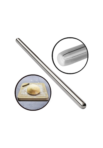 40cm Çelik Oklava 304 Kalite Paslanmaz Çelik Metal Hamur Börek Baklava Bazlama Şebit Açma Oklavası