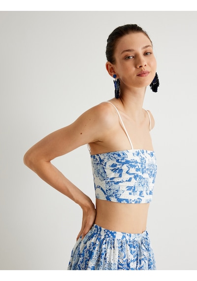 Koton Koton X Melis Ağazat - Çiçekli Fisto Crop Büstiyer İnce Askılı Slim Fit Mavi Desenli 4sak30120pw Mavi