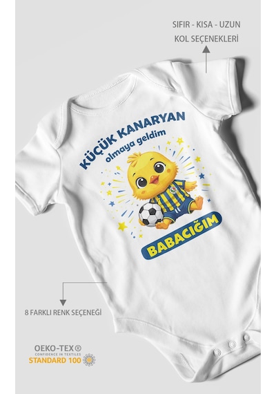 Morivokids Küçük Kanaryan Olmaya Geldim Babacığım Kısa Kollu Bebek Body %100 Pamuk Beyaz