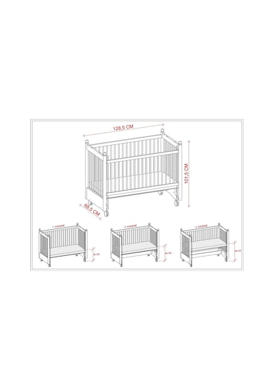 Meltem Kids Mondo Sallanır Ahşap Anne Yanı Beşik 60 x 120 CM Gri