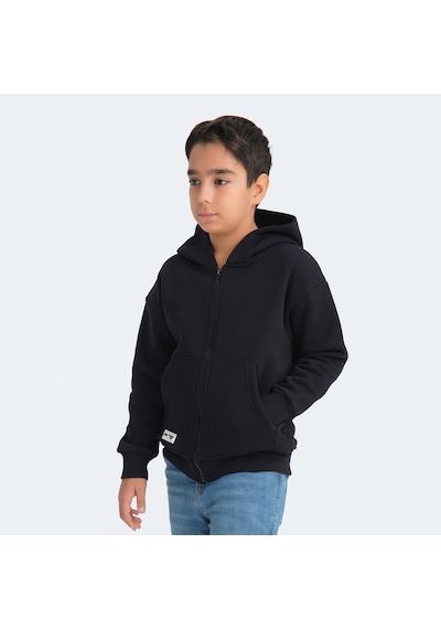Slazenger LEKAN Çocuk Fermuarlı Kapüşonlu Cepli Lacivert Sweatshirt