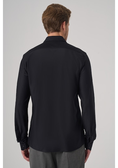 Morven Erkek Siyah Trend Düz Slim Fit Tam İtalyan Yaka Relaxible Gömlek 26ms004029001 Siyah