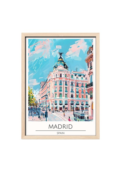 Madrid Spain Travel Poster Ahşap Çerçeveli Dekoratif Duvar Tablosu Ahşap 01