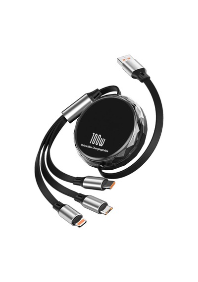5 Adet 3in1 Makaralı Çoklu Şarj Kablosu 100w Hızlı Şarj - Type-c, Lightning, Micro Usb Geri Çekilebilir Data Kablosu