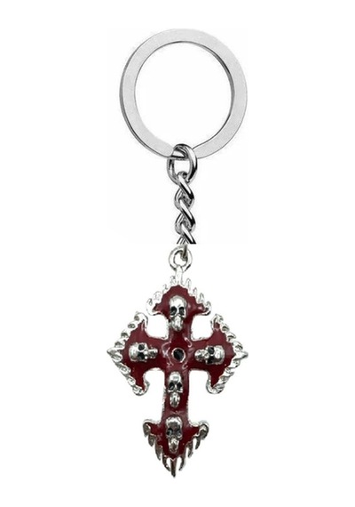 Kırmızı Kurukafalı Haç Anahtarlık Gotik Unisex Metal Aksesuar