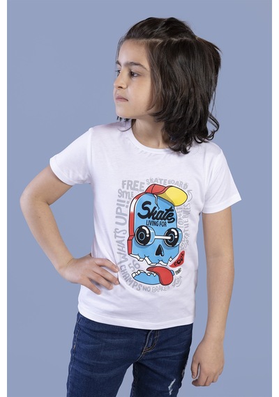 Toontoy Kids Toontoy Erkek Çocuk Skate Baskılı Tişört Beyaz