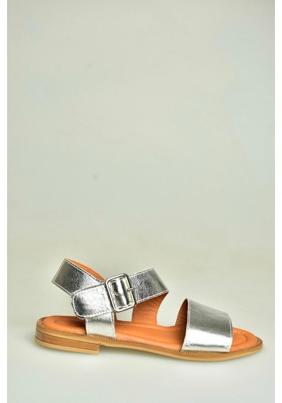 Fox Shoes U944150303 Gümüş Kalın Bantlı Hakiki Deri Kadın Sandalet Gümüş-hakiki Deri
