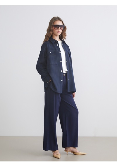 Lcw Modest Lacivert Loose Fit Geniş Paça Kadın Pileli Pantolon