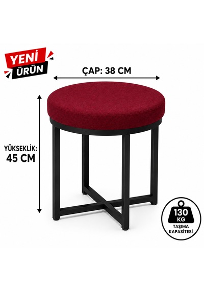Ziro 4lü Puf Takımı Tabure Bench Makyaj Sandalyesi Siyah Ayak Bordo