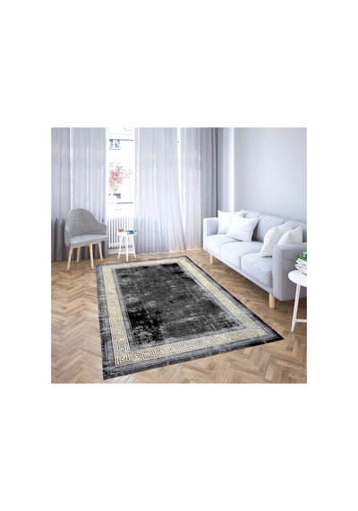 Vicenza Makinede Yıkanabilir Kaymaz Taban Dekoratif Modern Mutfak Yolluk Koridor Ve Salon Halısı Siyah