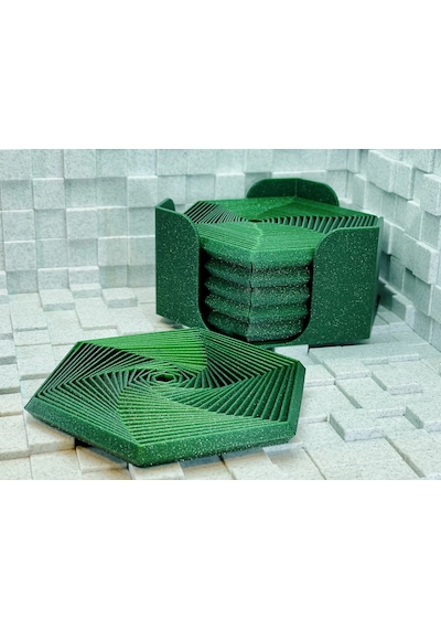 3d Baskı Super Fidget Coaster Seti - Altıgen Desenli Bardak Altlığı Ve Tutucu-yeşil Diğer