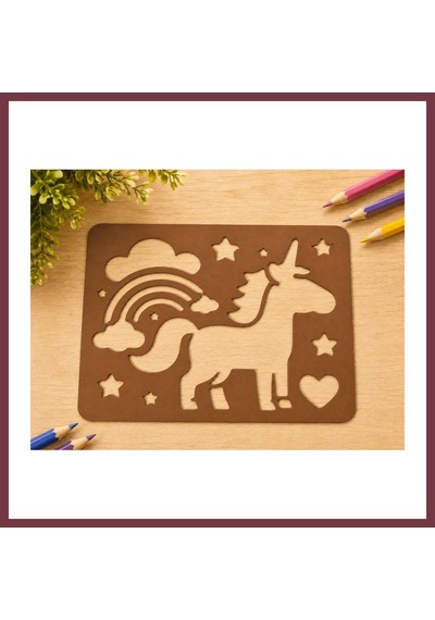 Storeşahin 3d Baskı Unicorn Ve Gökkuşağı Çizim Şablonu - Desen Kalıbı - Kahverengi Shn0720