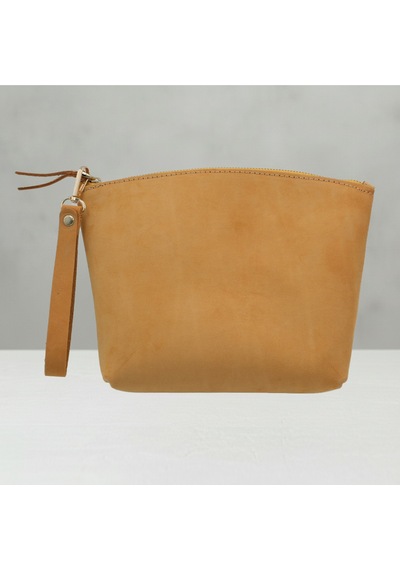 Luqa Leather Özel Tasarım El İşçiliği Deri Clutch Fermuarlı Bilek Çantası Sarı