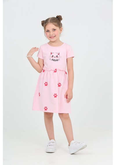Toontoy Kids Toontoy Kız Çocuk Kedi Baskılı Elbise Açık Pembe