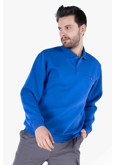 3 İplik Polo Yaka Fleto Cepli Sweatshirt Saks Mavi