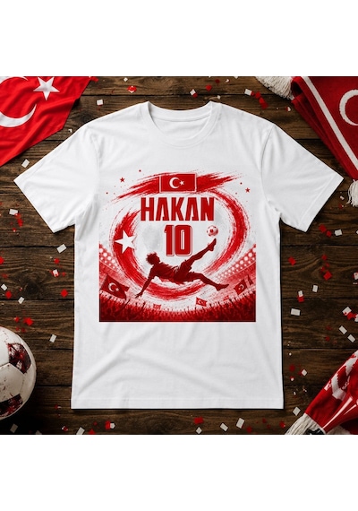 Bk Gift Kişiye Özel Türkiye Taraftar Temalı 2026 Dünya Kupası Tasarımlı Tişört-8, Tek Yürek Milli Takım Ruhu Beyaz