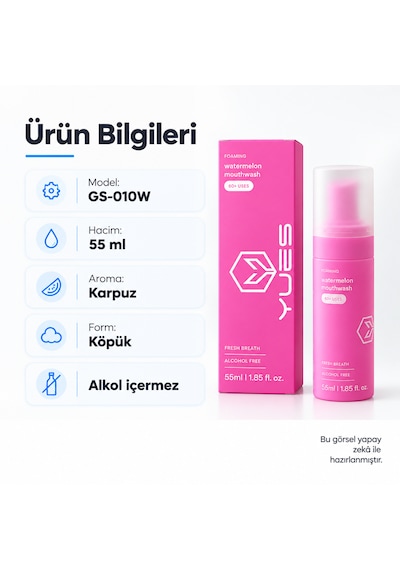 Yues Karpuz Aromalı Köpük Ağız Gargarası Alkolsüz 55 Ml