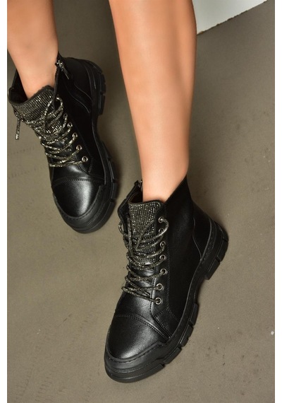 Fox Shoes R602889909 Siyah Taş Detaylı Kadın Bot Siyah