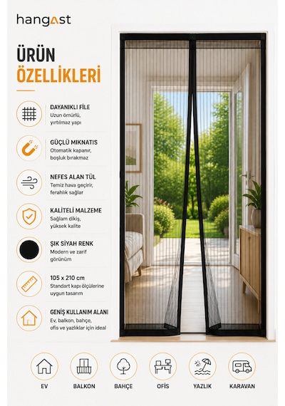 Mıknatıslı Kapı Sinekliği 105x210 Cm Otomatik Kapanan Cırtbantlı