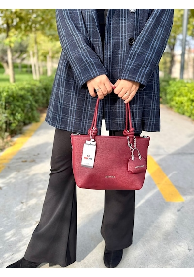 Just Polo Kadın Orijinal Just Polo Yumuşak Deri 4 Bölmeli Günlük Lüks El Ve Omuz Çantası Shoulder Bag Bordo