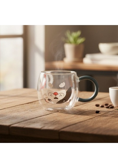 Çift Cidarlı Hayvan Figürlü Cam Kupa - 280 Ml Siyah