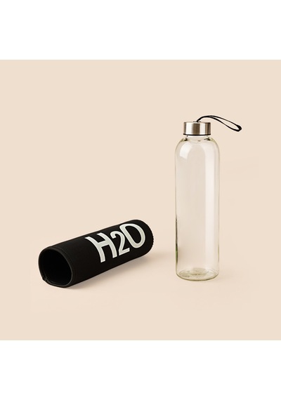 H2o Kılıflı Cam Matara - Şeffaf / Siyah - 750 Ml Çok Renkli