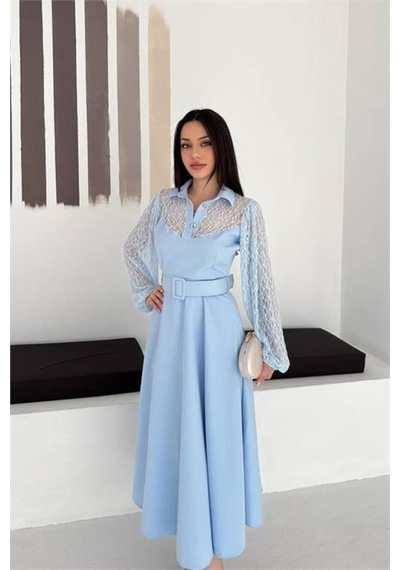 Neşeli Butik Kadın Bebe Mavi Gömlek Yaka Transparan Üst Detaylı Kemerli Midi Boy Elbise Nbk4581 Bebe Mavisi Neşeli Butik Kadın Bebe Mavi Gömlek Yaka Transparan Üst Detaylı Kemerli Midi Boy Elbise Nbk4581 Bebe Mavisi