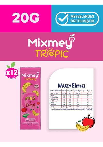Muz + İncir Karma Meyve Barı 24 Adet Atıştırmalıklar Vegan, Glutensiz 20gr X 24 Adet