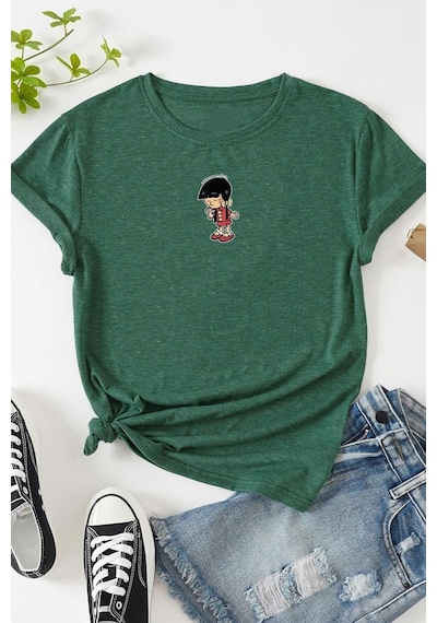 Unisex Chen Üzümlü Kekim Baskılı Tasarım T-shirt Yeşil