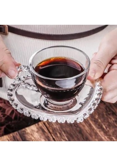 Kalp Detaylı Cam Çay Fincanı, Kahve Takımı 200ml Diğer