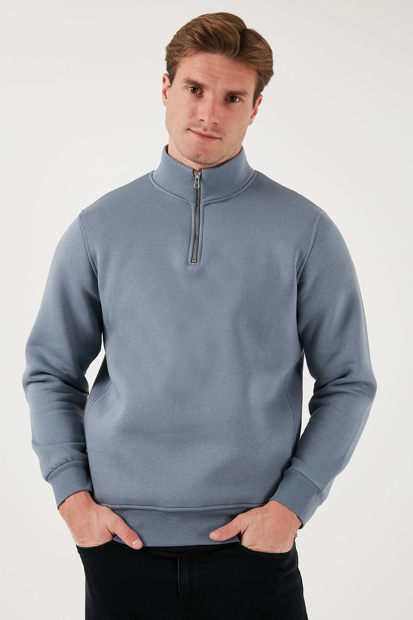 Buratti Pamuklu Regular Fit Dik Yaka 2'Li Paket Erkek Sweat 59052592S2 Ekru-Koyu Gri