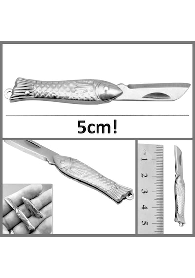 Omeniv'den 5cm Balık Saplı Mini Kamp Çakı Anahtarlık Açık Gri