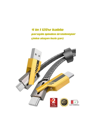 Buğz 4in1 Pd 65 Watt Type-c/27 Watt Apple iPhone Uyumlu Halat Örgü Kırılmaz Uç 1mt Hızlı Şarj Ve Data Kablosu Fp98