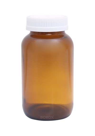 Borox Amber Cam Şişe 400 ML Beyaz Bastır Aç Kapaklı Ecza Şişe