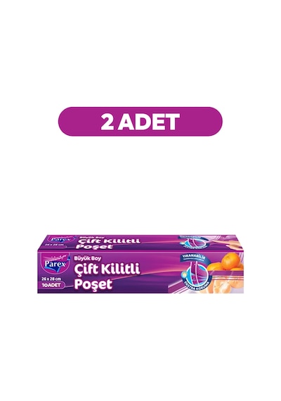 10'lu Çift Kilitli Buzdolabı Poşeti Büyük Boy 26 X 28 Cm İkili Paket
