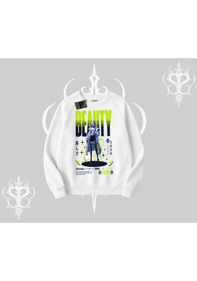 Startmore Biskilet Sweatshirt Anime Unity Neon Detaylı Grafik Baskılı Beyaz