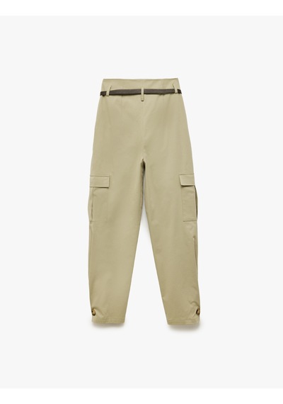 Koton Pamuklu Yüksek Bel Kargo Cep Detaylı Kısa Jogger Pantolon Haki 5sak40236uw Haki