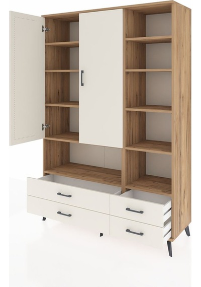 Hyperion Dolap 10 Raflı 4 Çekmeceli 2 Kapaklı 132x44x195 Çam-aytaşı/aytaşı Aytası/aytası