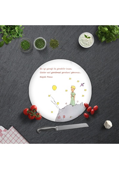 Decorita Cam Kesme Tahtası|Küçük Prens Desenli|Çap32cm
