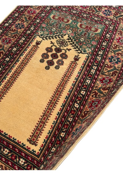 El Dokuması Sıfır Bünyan Halısı Seccade 90x135 Krem Kahve %100 Yün Namazlık