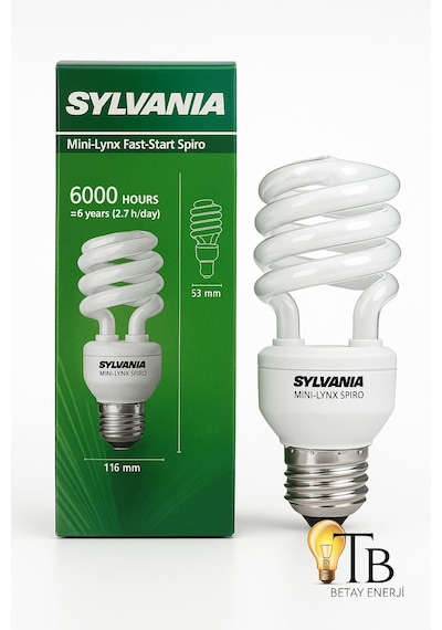 Sylvania Mini-lynx Spiro 23w Tasarruflu Ampul 1450 Lumen E27 Duy 6000 Saat Ömür Spiral Cfl 1