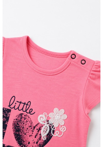 Babyhola Little Love %100 Pamuk Penye Kız Çocuk Yazlık Elbise 229199 Pembe