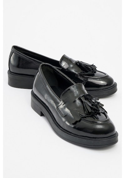 Luvishoes Luvi Shoes Milina Siyah Rugan Püsküllü Hakiki Deri Kadın Loafer Ayakkabı Siyah