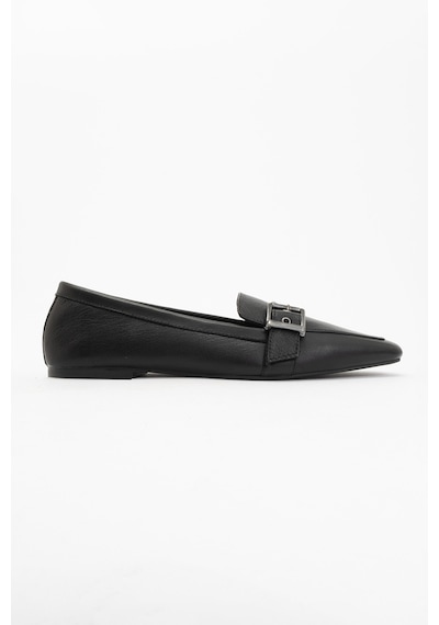 Luvishoes Luvi Shoes Perıwınkle Siyah Cilt Hakiki Deri Kemerli Kadın Loafer Ayakkabı SİYAH CİLT