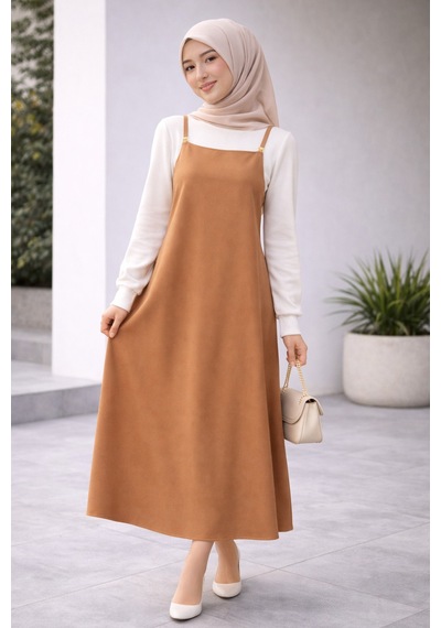 Elmoda Kadın Taba Renk Ayarlanabilir Ip Askılı Jile Elbise Taba Taba