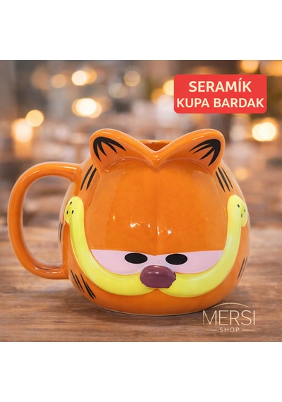 Garfield 3d Karakter Tasarımlı Porselen Kupa Bardak Dekoratif Kedi Kupa Turuncu