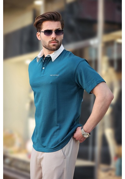 Madmext Petrol Yeşili Düğmeli Polo Yaka Erkek T-shirt E7119 Petrol Yeşili