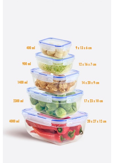 Dikdörtgen 10 Parça Contalı Vakumlu Sızdırmaz Hava Almaz Saklama Kabı Seti 2x 4000/2300/1400/900/400 Ml Şeffaf - Beyaz